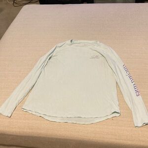 Vineyard Vines Sky Blue Shirt with Purple Sleeve Text